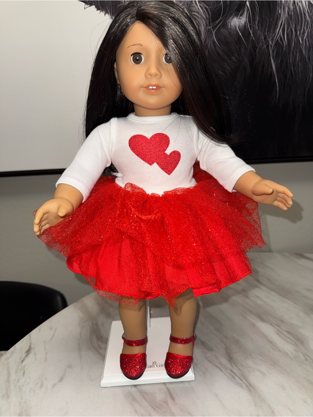 18” doll white red heart and frilly skirt sparkle shoes
